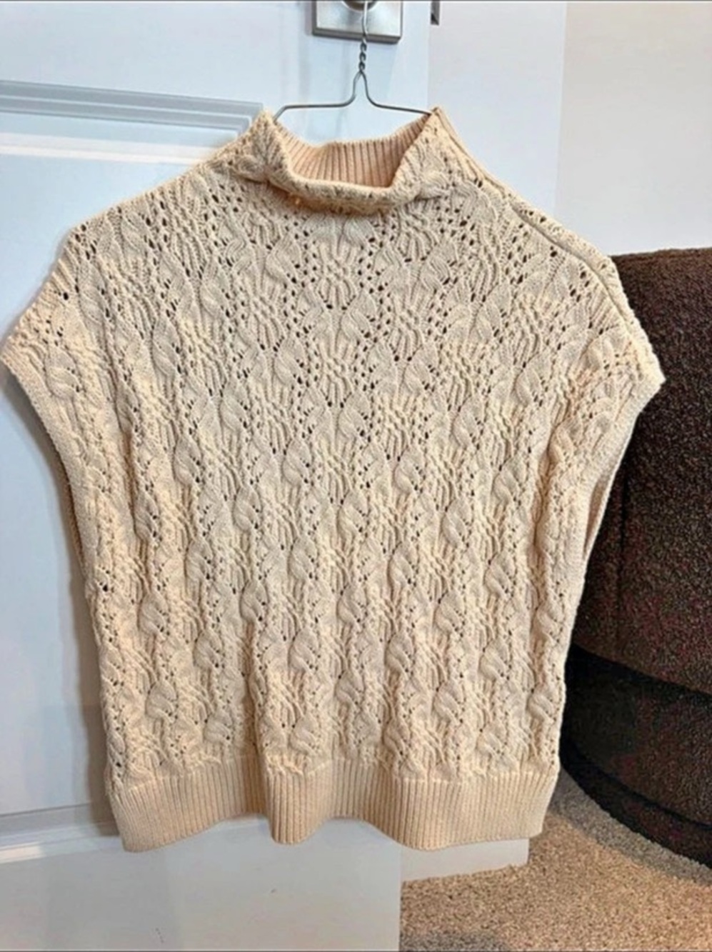 Free People Opal Knit Tank Cable Turtleneck Cream XS EUC